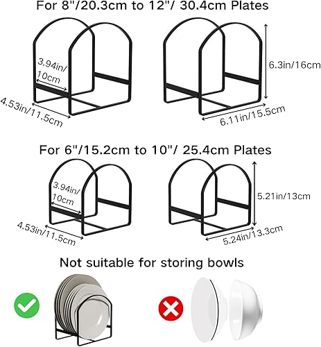 Miniatura 6 de Paquete de 4 soportes organizadores de platos de cocina para gabinete, ahorrador de espacio, estante de almacenamiento de platos verticales,