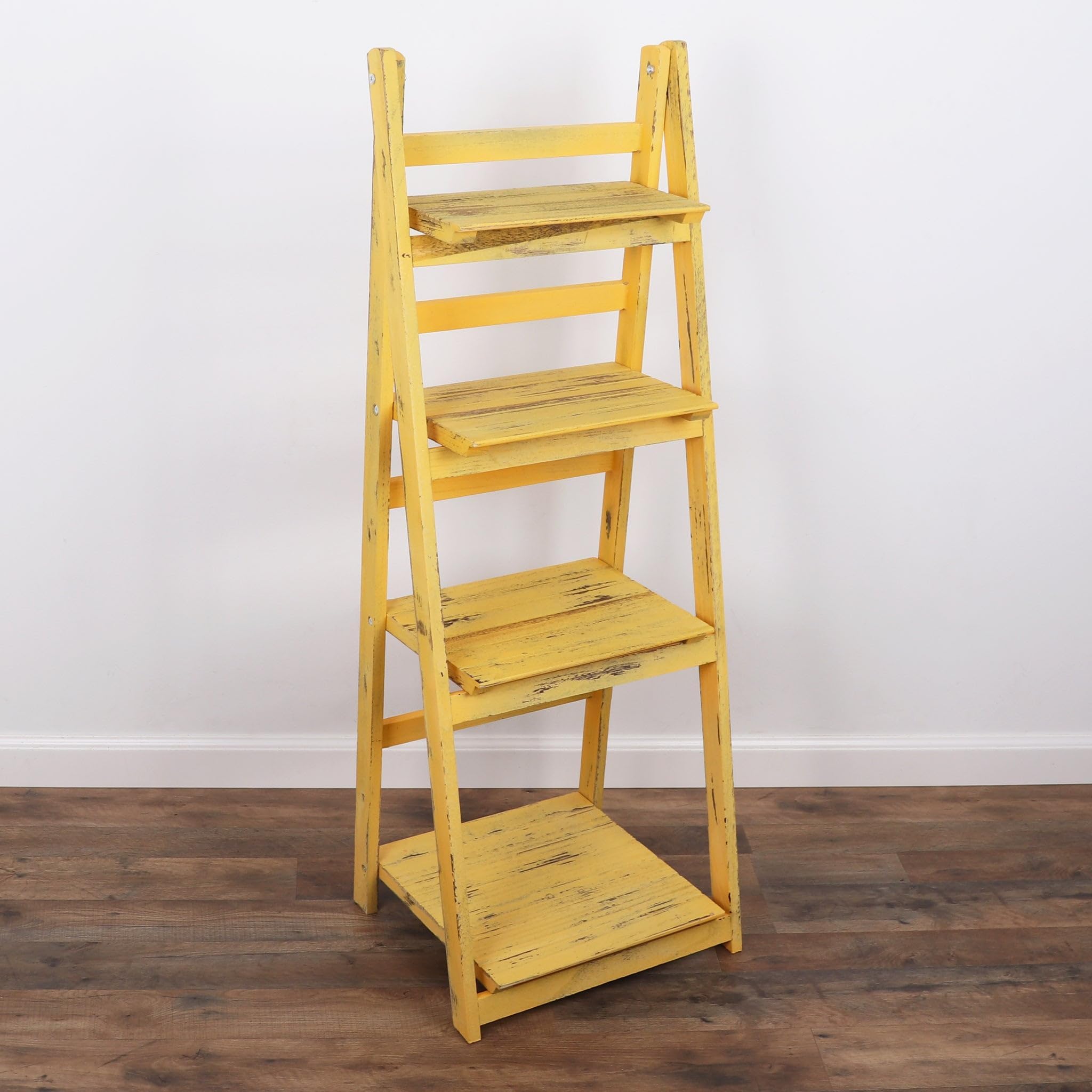 Ladder Shelf - Distressed Bookshelf - Rustic Ladder Bookshelf (Gold)