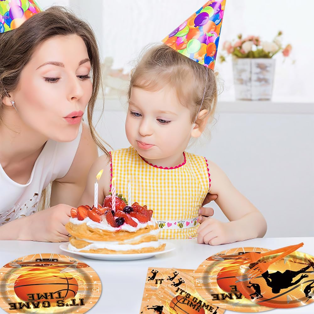 Basketball Birthday Party Tableware Set 96 Pcs It's Game Time Basketball Disposable Plates Napkins Forks Sport Theme Party Supplies for Boys Serve 24 Guests - Image 7