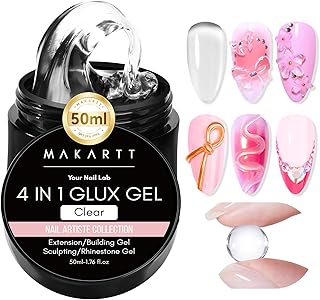 Makartt 3D Gel Nail Art: 50g 3D Nail Gel Clear Non-sticky 3d Sculpting Gels, 4-in-1 Solid Gels Builder for Extension, UV Glue for Acrylic Tips, Rhinestones & 3d Carving for Home Salon DIY
