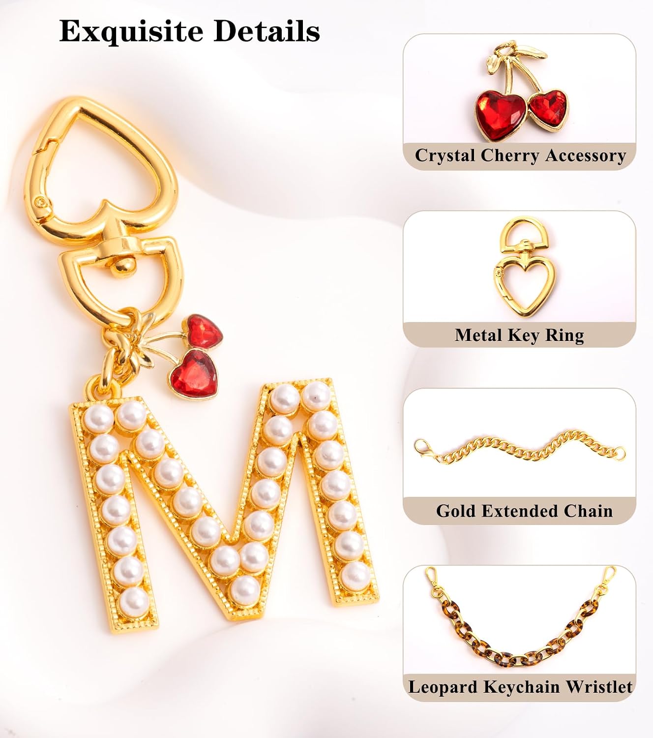 Pearl Initial Keychain with Leopard Bag Charms Wallet Chain Women Cute Alphabet Keychains Charm for Purse Handbag image 5