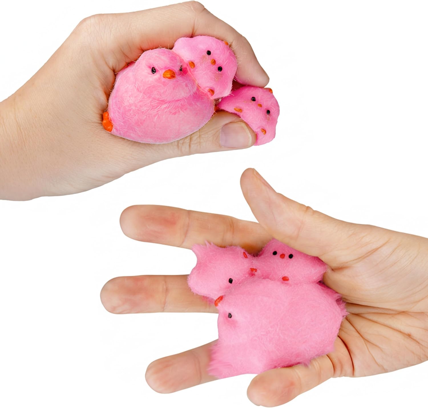 ORB Tabalicious Fluffs TABA Squishy Chick Family Set (Pink) - 3 Squishy Chicks with Flocking - Soft, Sticky, TABA Squishies - Fun Stress Relief - Kawaii Sensory and Fidget Toys Kids and Adults