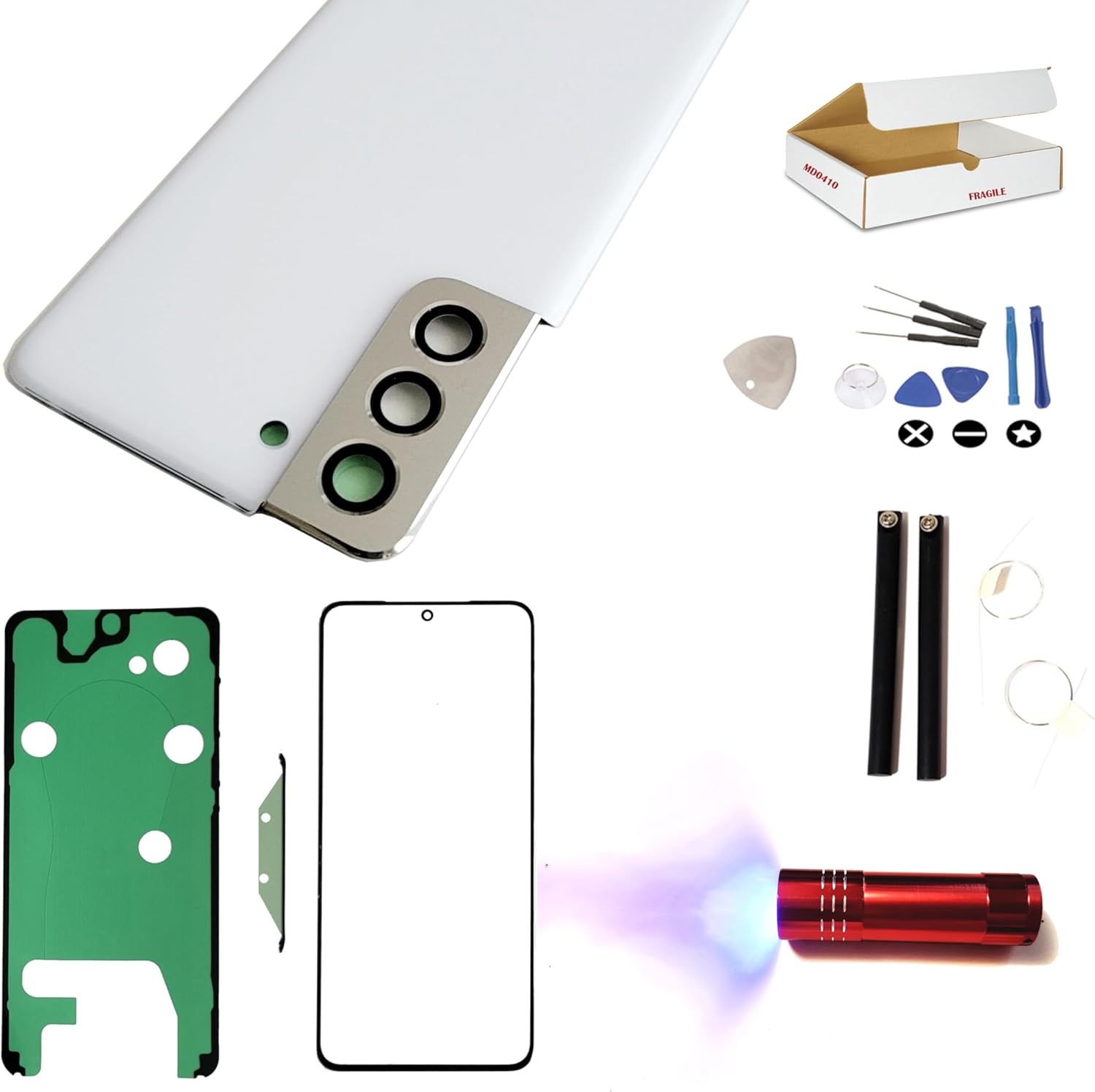 Screen Repair Kit Compatible with Samsung Galaxy S21 / S21 Plus / S21 Ultra - Front Outer Glass Lens + Rear Back Door Housing with Camera Frame Lens Cover Replacement (S21 Ultra Phantom Silver)