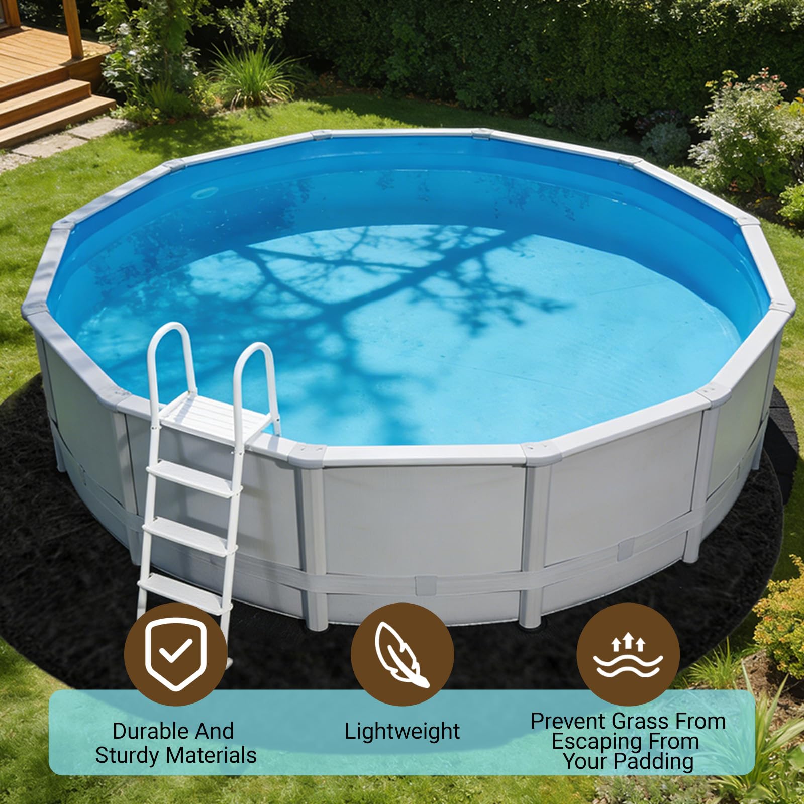 Tapis de Sol Piscine Extérieur, 460 CM Tapis sous Piscines Hors Sol Rond, 200 g/m², géotextile Non tissé, Installation Facile, Découpe Simple, Protection pour Éviter Perforations Objets