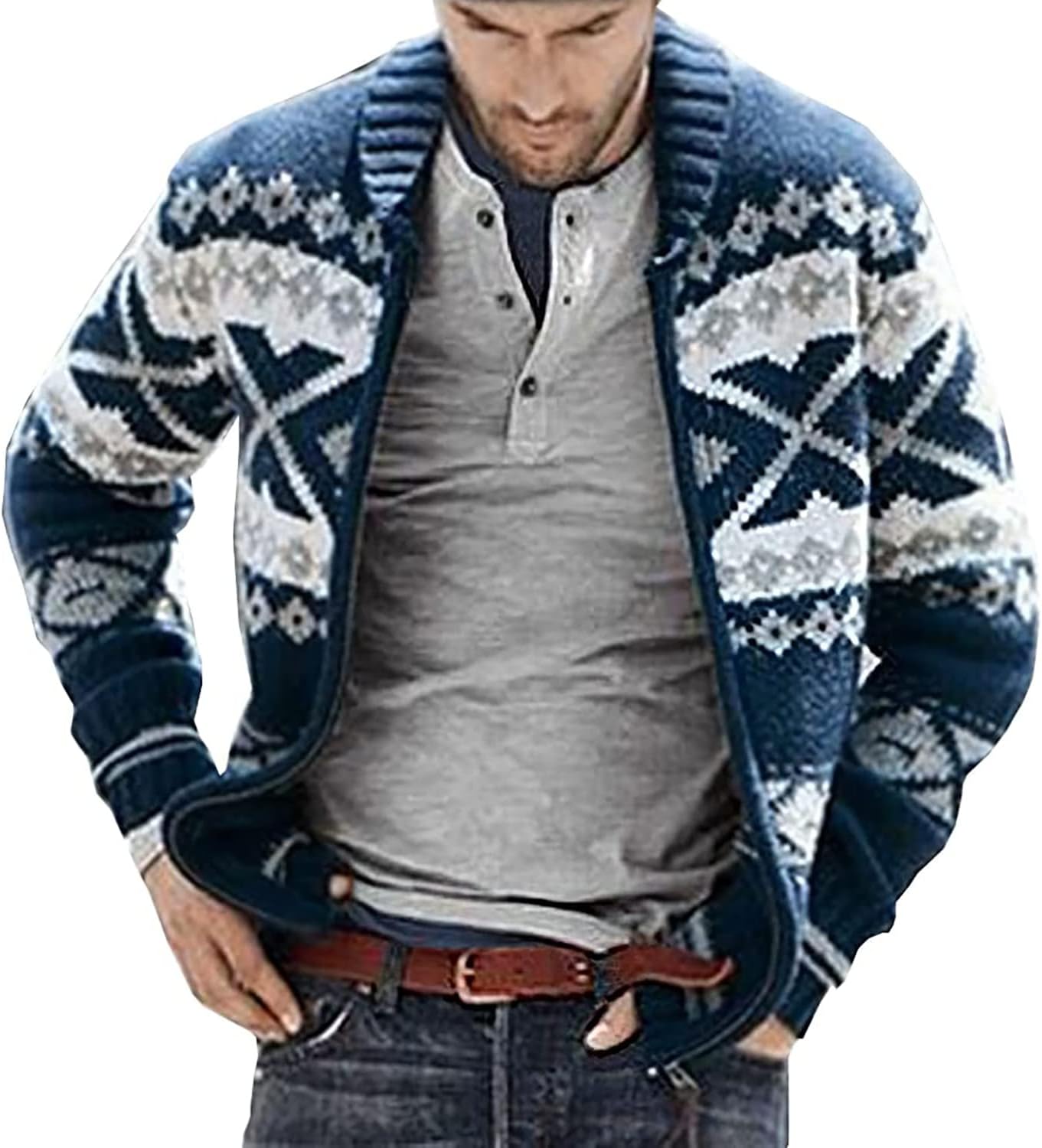 Mens Knitted Cardigan Sweater Retro 