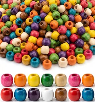 500PCS Large Hole Wooden Beads for Crafts, 12x11mm Multicolor Barrel Wood Beads with 5mm Hole for Macrame, Garland & DIY Jewelry Making 10 Colors