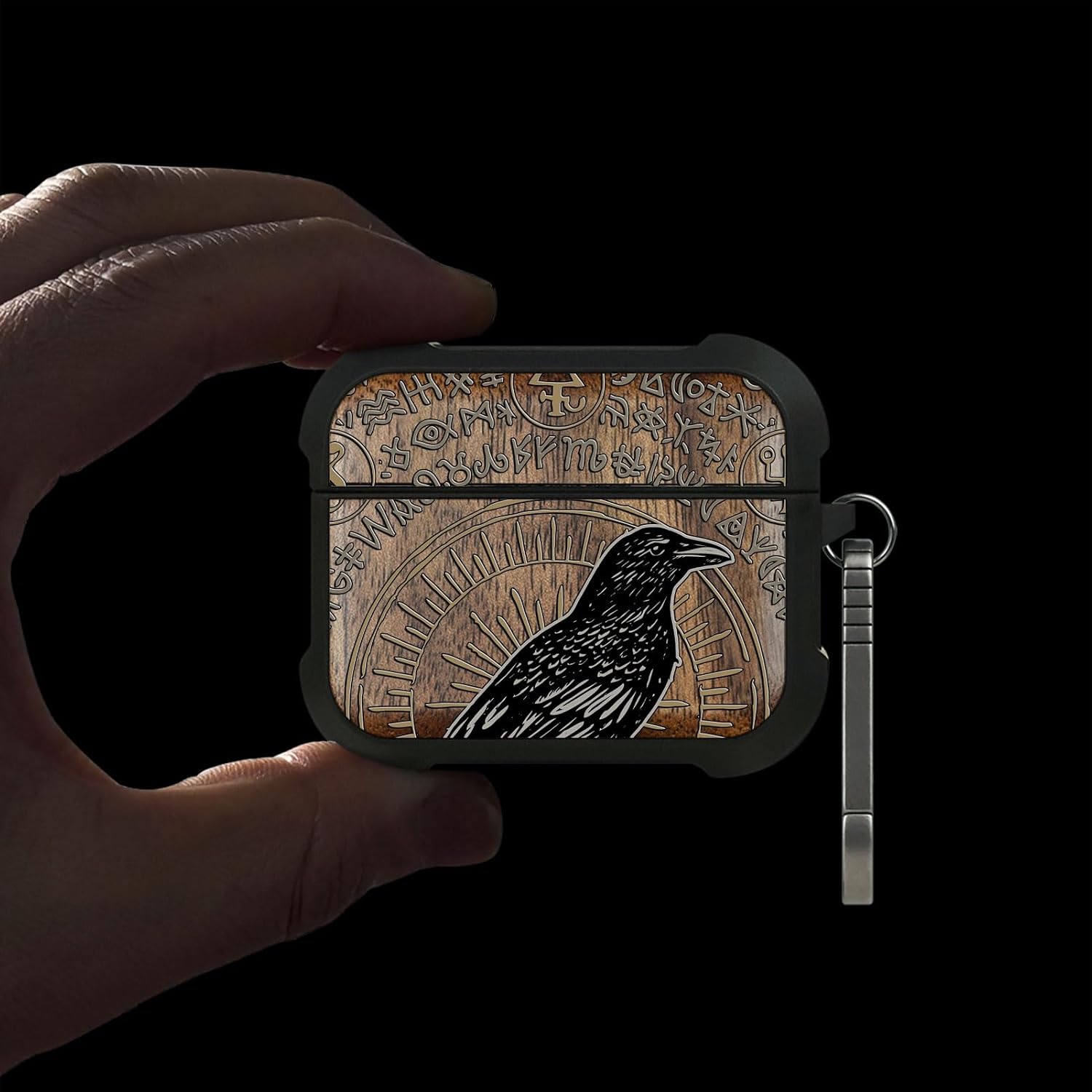 Walnut Solid Wood for AirPods Pro 3 Case (2025), Raven of Prophecy image 2