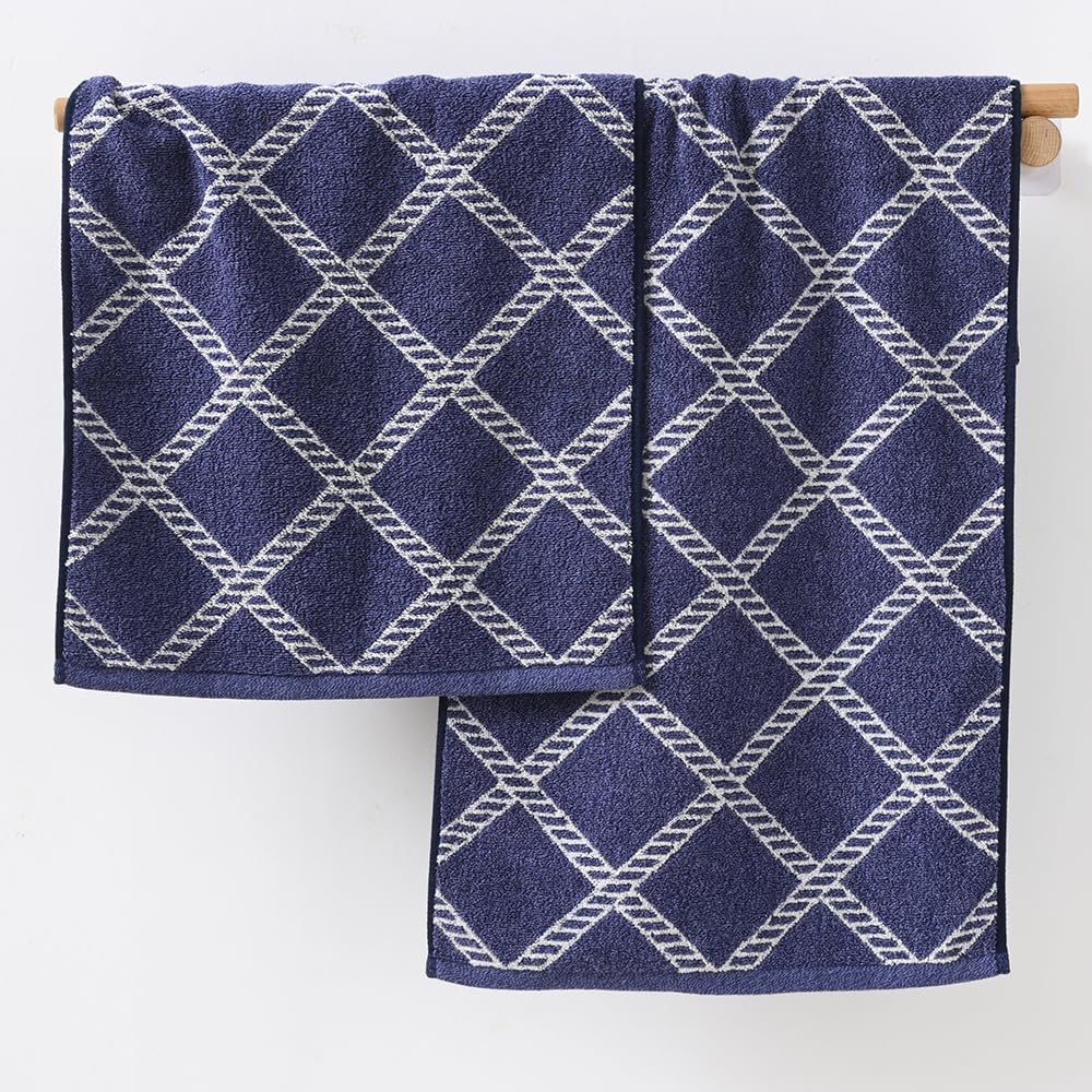 YiLUOMO 100% Cotton Blue Hand Towels White Diamond Pattern Super Soft Highly Absorbent Bath Towels Lightweight Quick Dry, 13 x 29 Inch, 2 Pack - Image 2