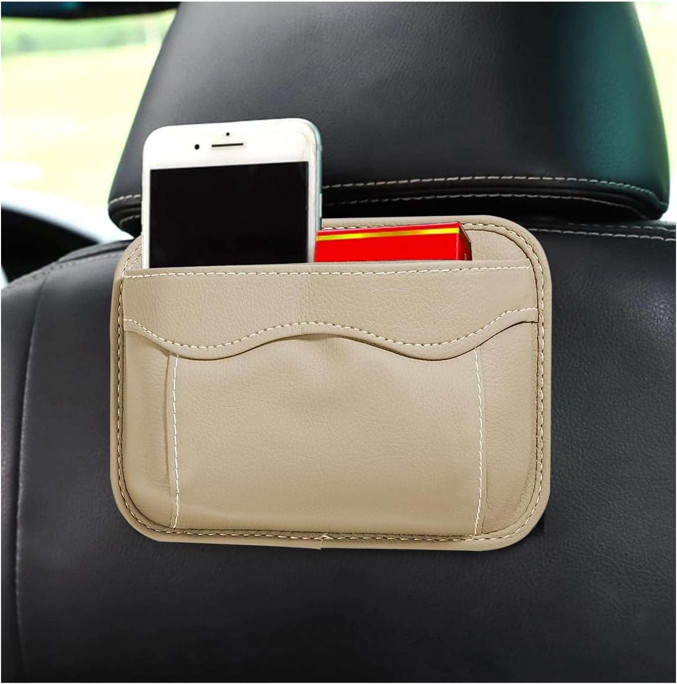 povtii 2 PCS Car Seat Side Pocket Organizer, PU Leather Cell Phone Sunglasses Storage Pocket, Mini Seat Gap Filler Pouch for Auto Seat Door Window Console, Interior Car Accessories (Black)