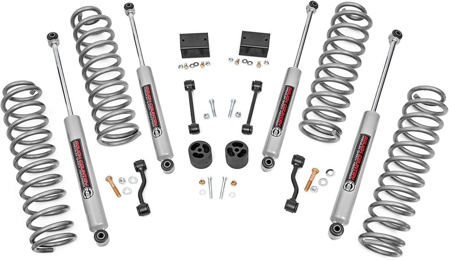 Rough Country 2.5" Lift Kit w/ N3 Shocks for Jeep Wrangler JL 2-Door (2024-2025) - Includes Front & Rear N3 Shock Absorbers, Lifted Coil Springs