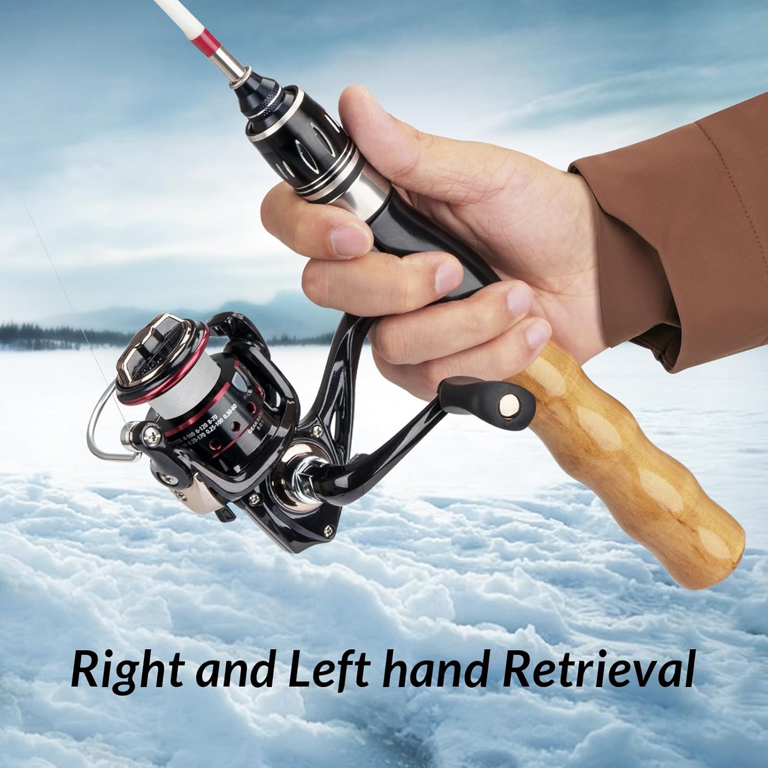 QualyQualy Ice Fishing Rod Reel Combo Complete Set Ice Fishing Gear with Backpack Seat Ice Cleats Ice Fishing Jigs Line Full Ice Fishing Kit 24" 26"