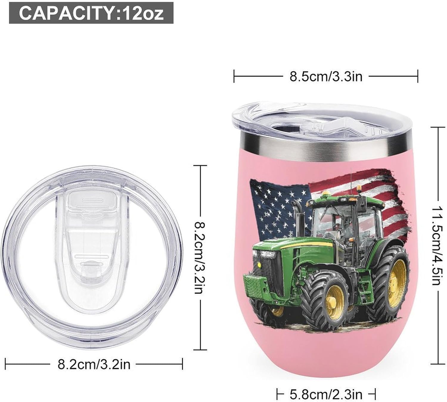 Agriculture Farm Tractor with U.S.A. Flag Insulated Drinking Cup Stainless Steel Coffee Mug Wine Tumbler with Lid 12OZ