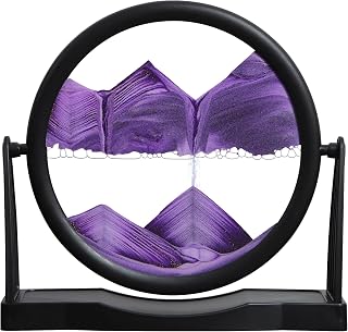 Moving Sand Art, Round Glass Quicksand Painting, Sand Art Liquid Motion Picture, 3D Hourglass Deep Sea Sandscape for Desktop Home Office Decor (10 Inch Purple)