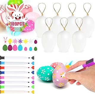 SULOLI 109pcs Ensembles de Décoration de Pâques, 20pcs Oeufs de Pâques en Plastiquet-Oeufs de Pâques à Suspendre- œufs en Polystyrène,Décorations de Fête de Pâques pour DIY Crafts