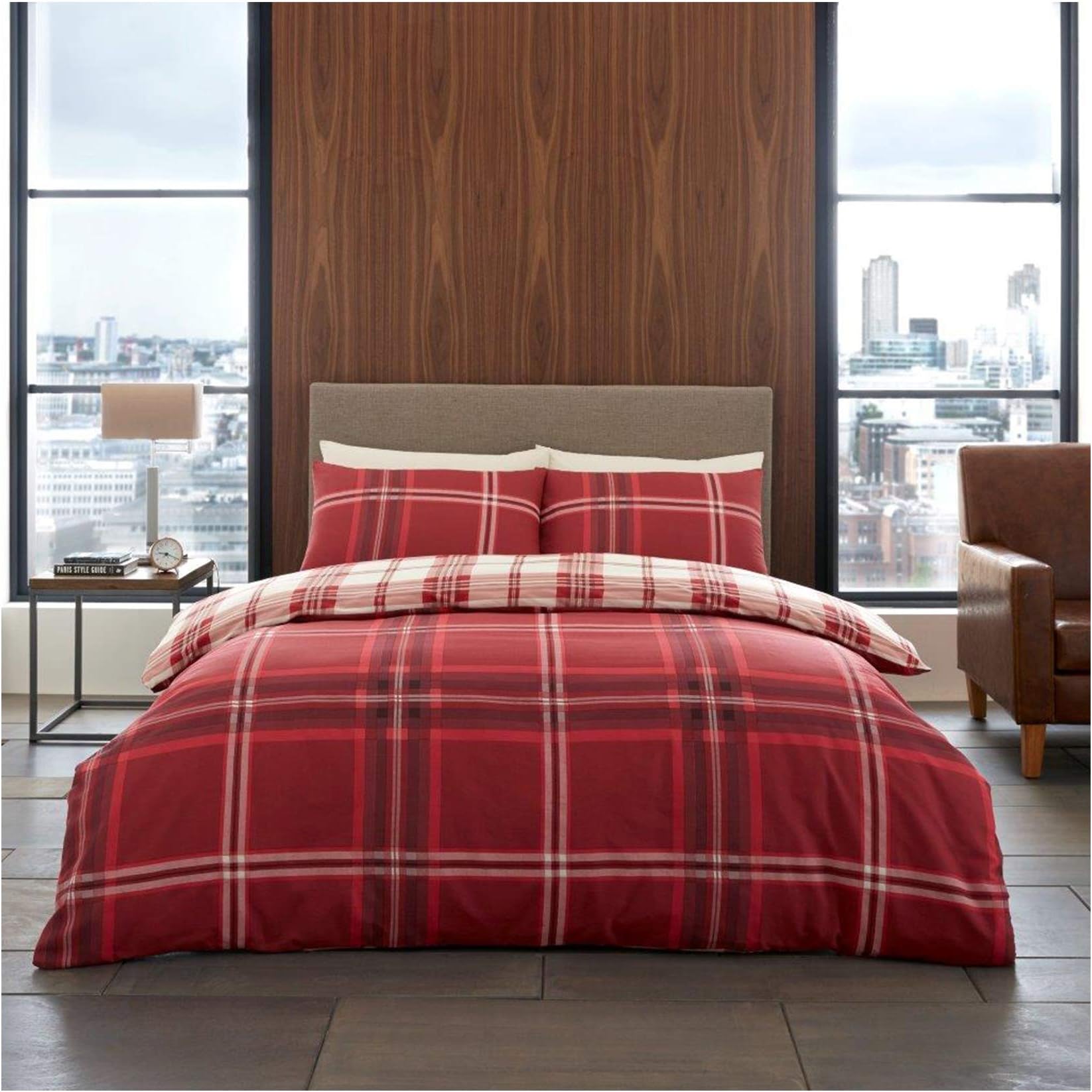 Sleepdown Check Red Striped Reversible Soft Duvet Cover Quilt Bedding