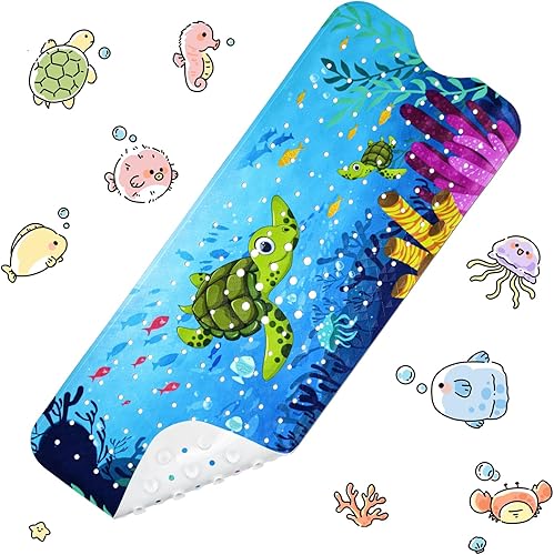 Miniatura 8 de Vanleonet Tapete de baño para bebé para niños, tapete antideslizante de 40 x 16 pulgadas, tapete de ducha para niños pequeños con ventosas y
