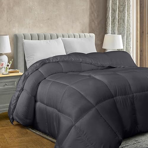 Utopia Bedding Relleno de edredón  Edredón acolchado con pestañas en las esquinas  Edredón alternativo cosido en caja King (gris, paquete de 3)