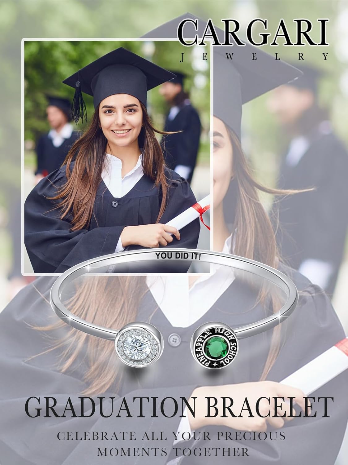 Personalized Graduation Cuff Bracelet for Women 925 Sterling Silver High School College Class Cuff Bracelet Graduation Gifts for Her