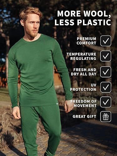 Miniatura 5 de Merino.tech Conjunto de capa base de lana merino para hombre, peso medio, pesado, ropa interior térmica de lana merino para hombre, parte superior