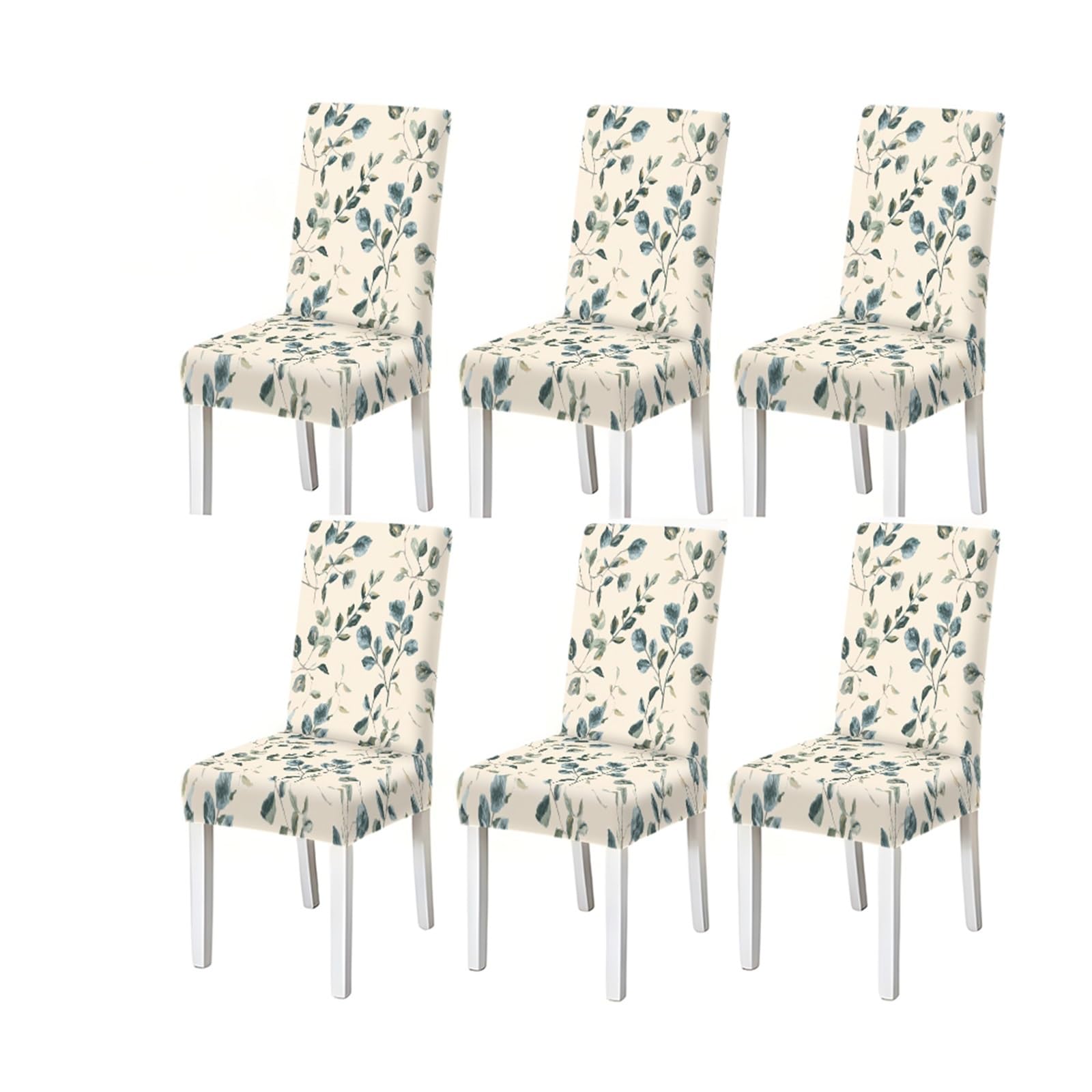FZJKGH Sage Green Eucalyptus Leaf Pattern Print Dining Chair Covers Set Of 2/4/6, Stretch Slipcovers For Kitchen Dining Room Removable Stretch Slipcovers for Dining Chairs(6PCSChair cover)