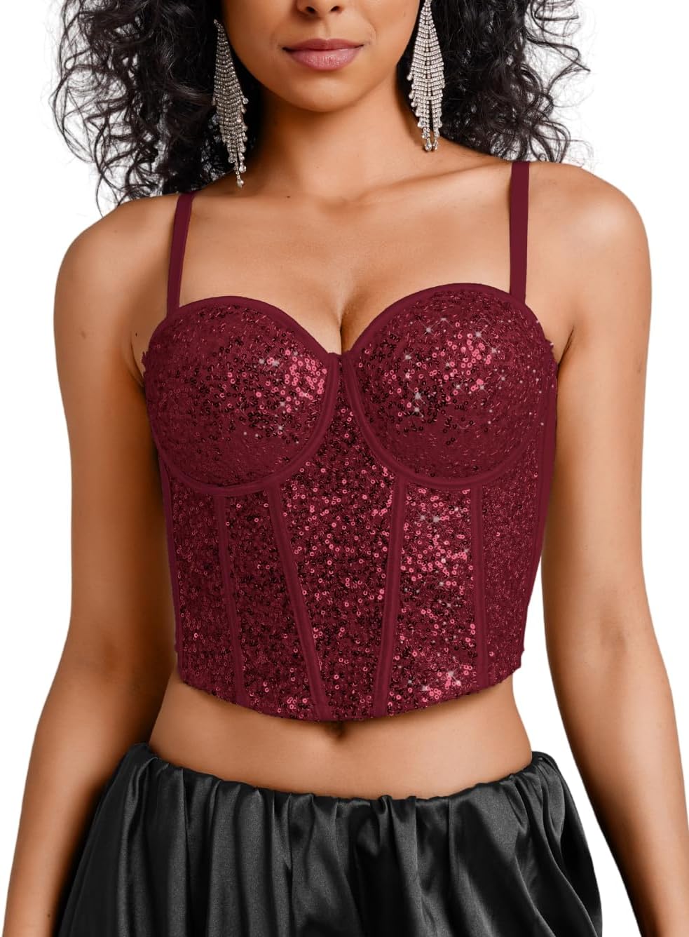 Kaei&Shi Sequin Corset Tops,Push Up Sparkly Mesh Bustier Top for Women,Sexy Concert Outfits Festival Disco Party Date Night