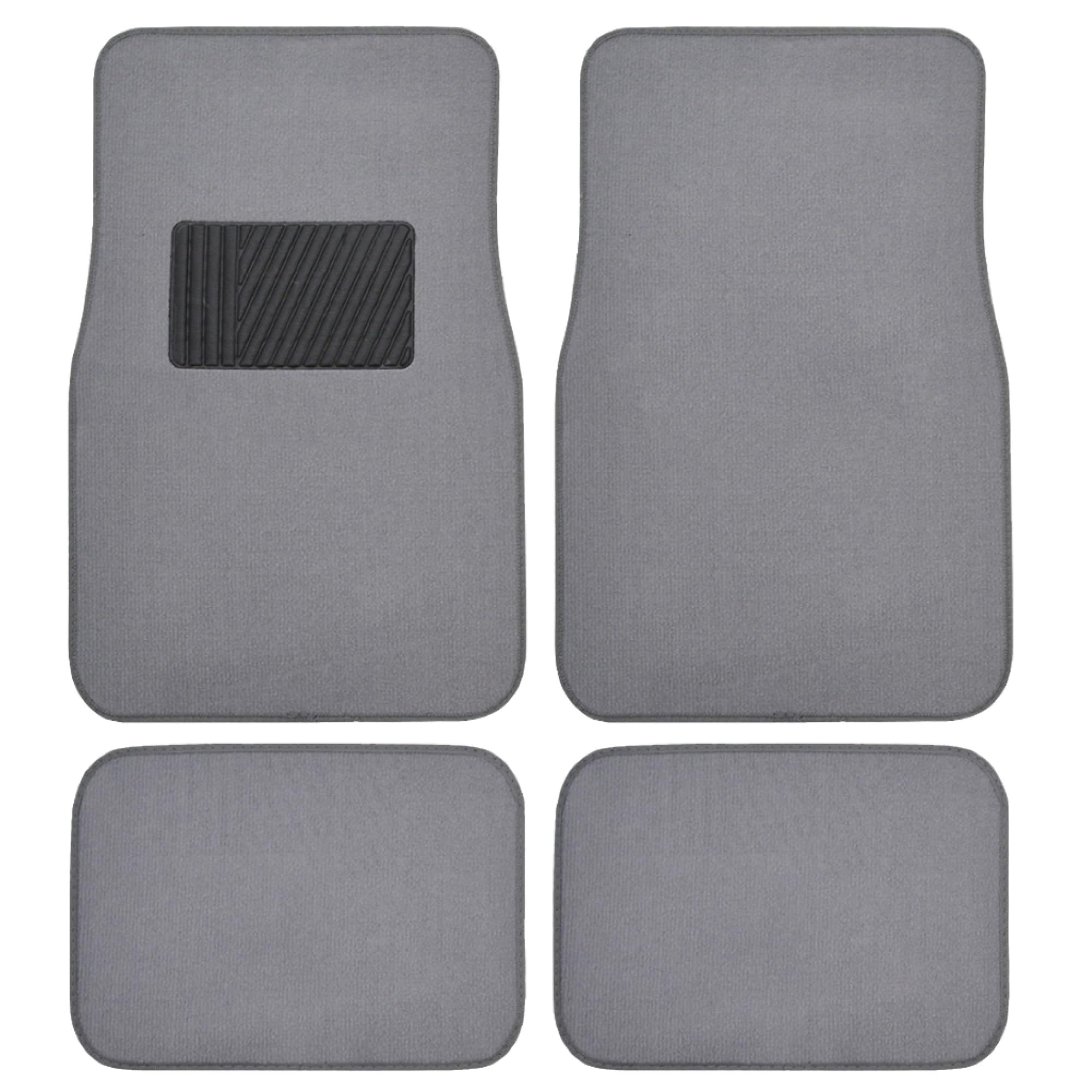 BDK Premium Light Gray Carpet Floor Mats for Cars - Universal Fit Interior 4-Piece Car Mats Full Set with Vinyl Heel Pad Protector - Cute Car Accessories Interior Floor Covers for SUVs & Trucks