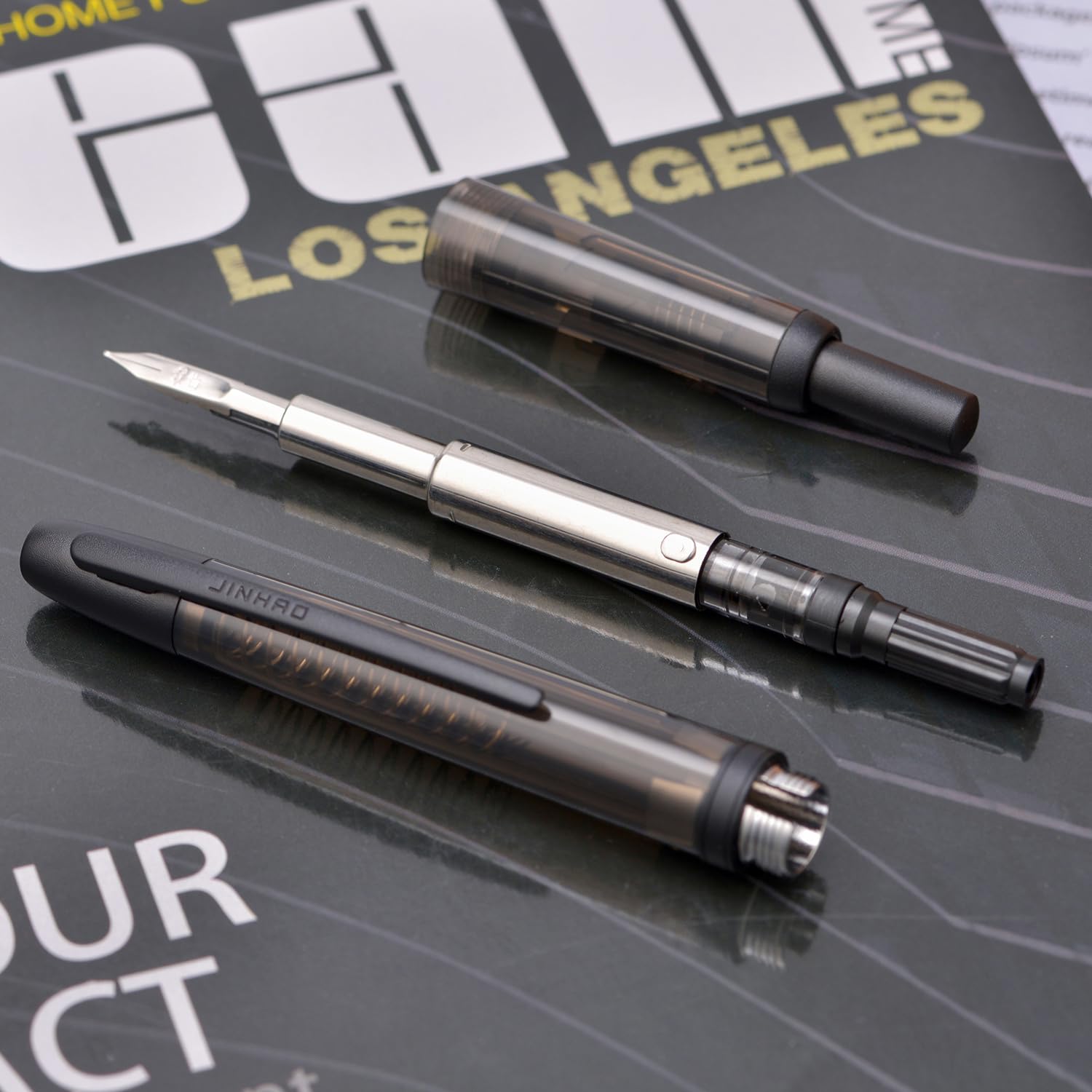 Jinhao Penna stilografica a pressione serie 20 pennino extra fine retrattile nero trasparente convertitore inchiostro
