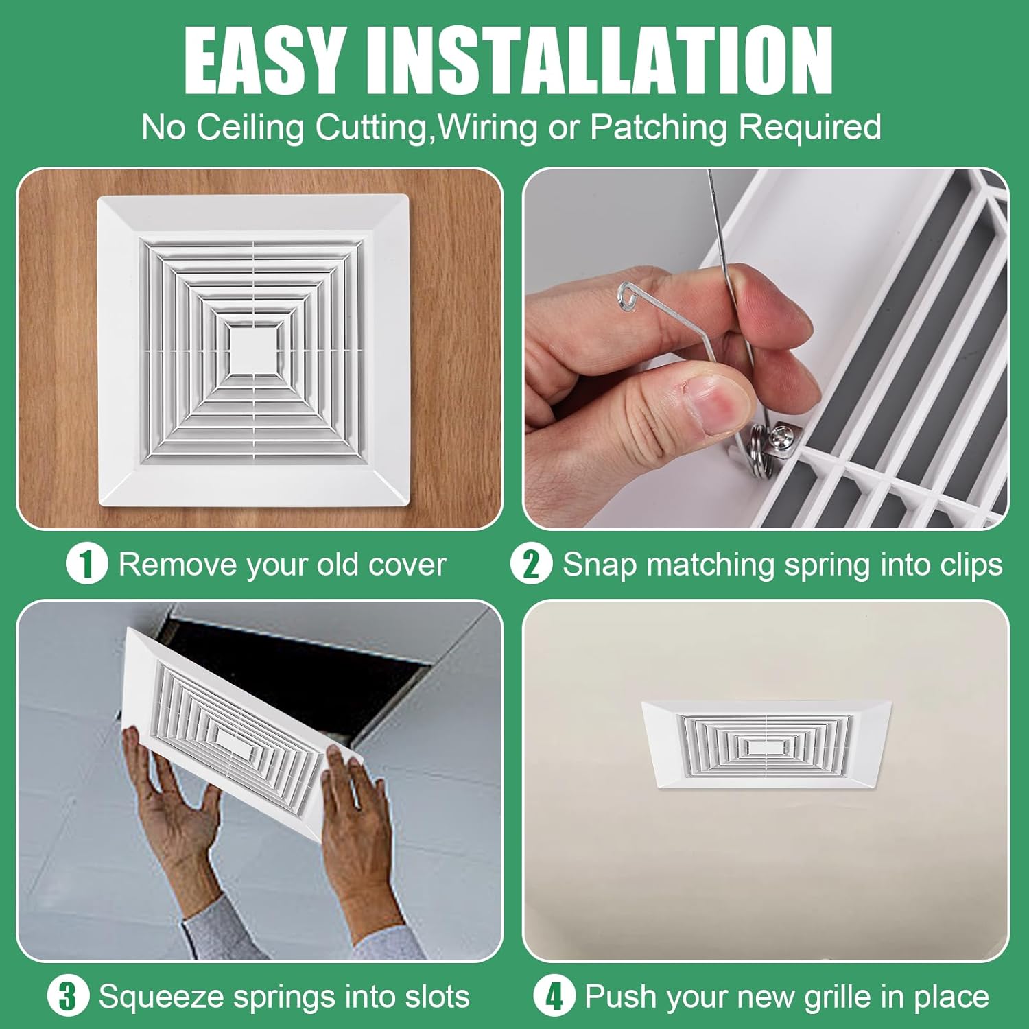 (Gloss-4P 12"x 12"Inch）Bathroom Exhaust Fan Cover with Spring, Square Ceiling or Wall Mounted Exhaust Fan, Ceiling Fan, Grille, Air Diffuser, Diverter Ventilation Hood, Replacement Accessories