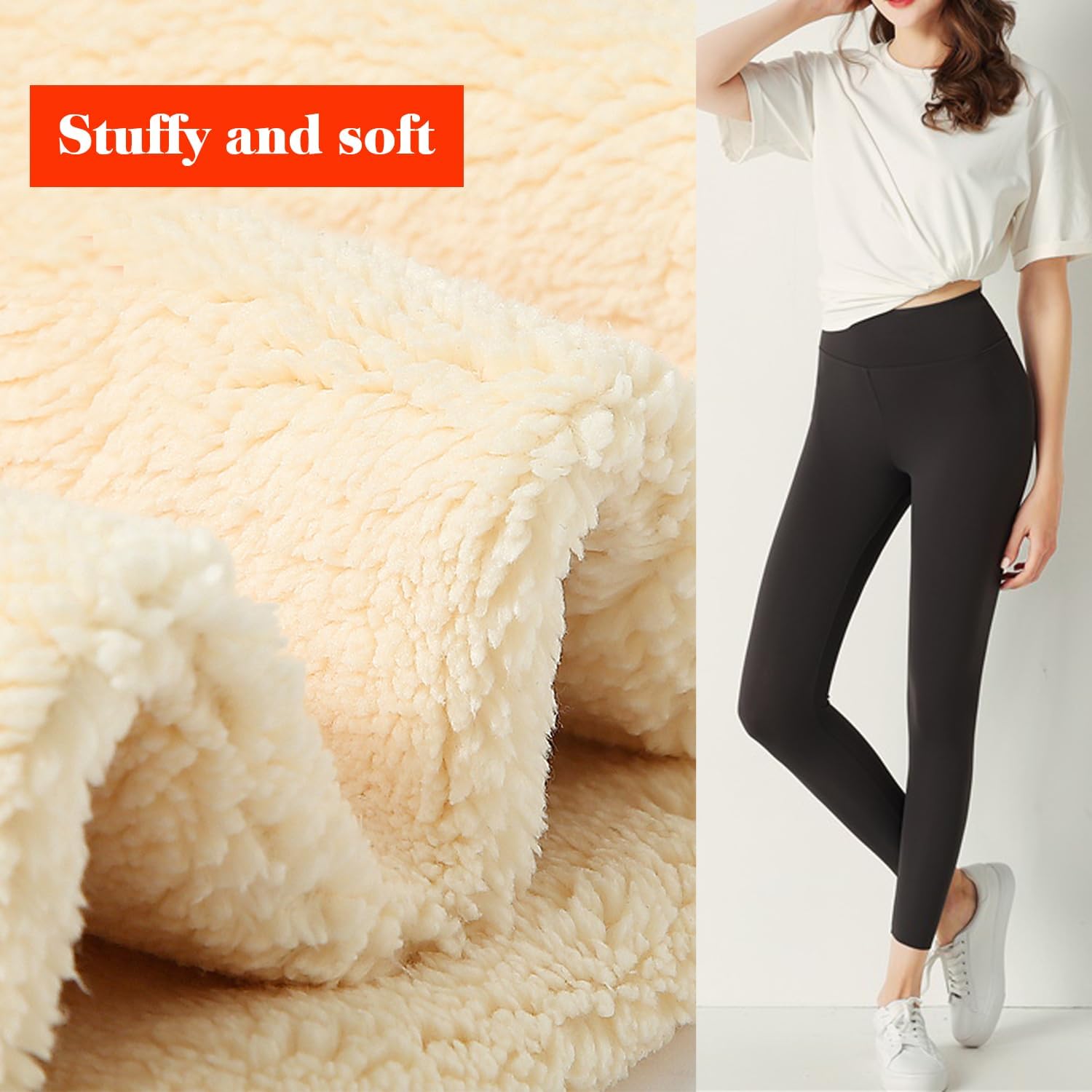 Women's Fleece Lined Yoga Leggings with Pockets Athletic Pants High Waist Winter Warm Thermal Tights Black L - Image 5