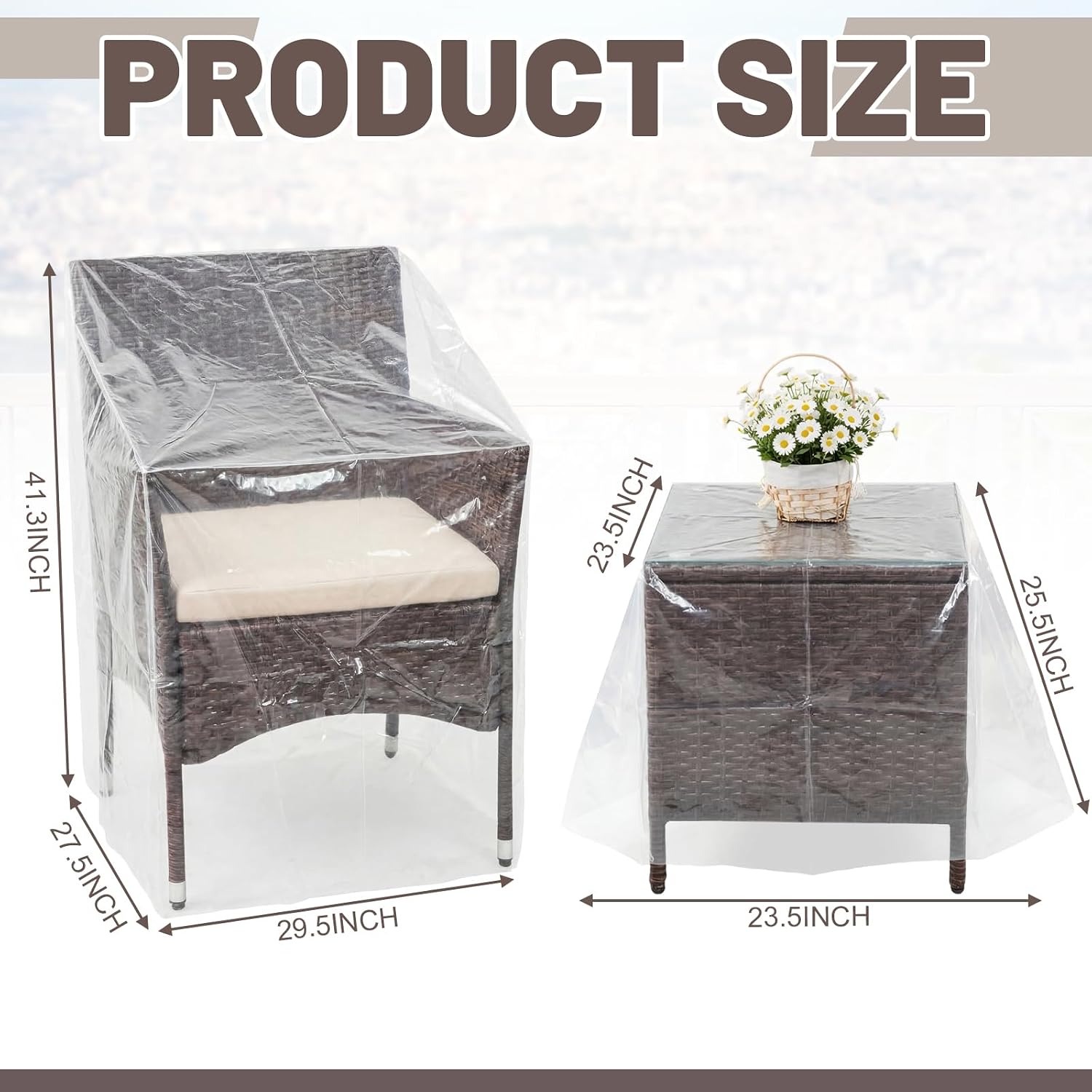 3 Pcs Clear Plastic Patio Furniture Covers Outdoor Furniture Covers Waterproof Chair and Table Couch Protector for Outside Heavy Duty Patio Storage and Moving 23 x 23 x 25, 29 x 41 x 27 in