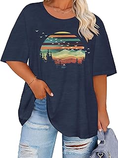 HDLTE Plus Size Tops Oversized Tshirts for Women Round Neck Short Sleeve Graphic Tees Summer Casual Basic Loose Blouse 2026