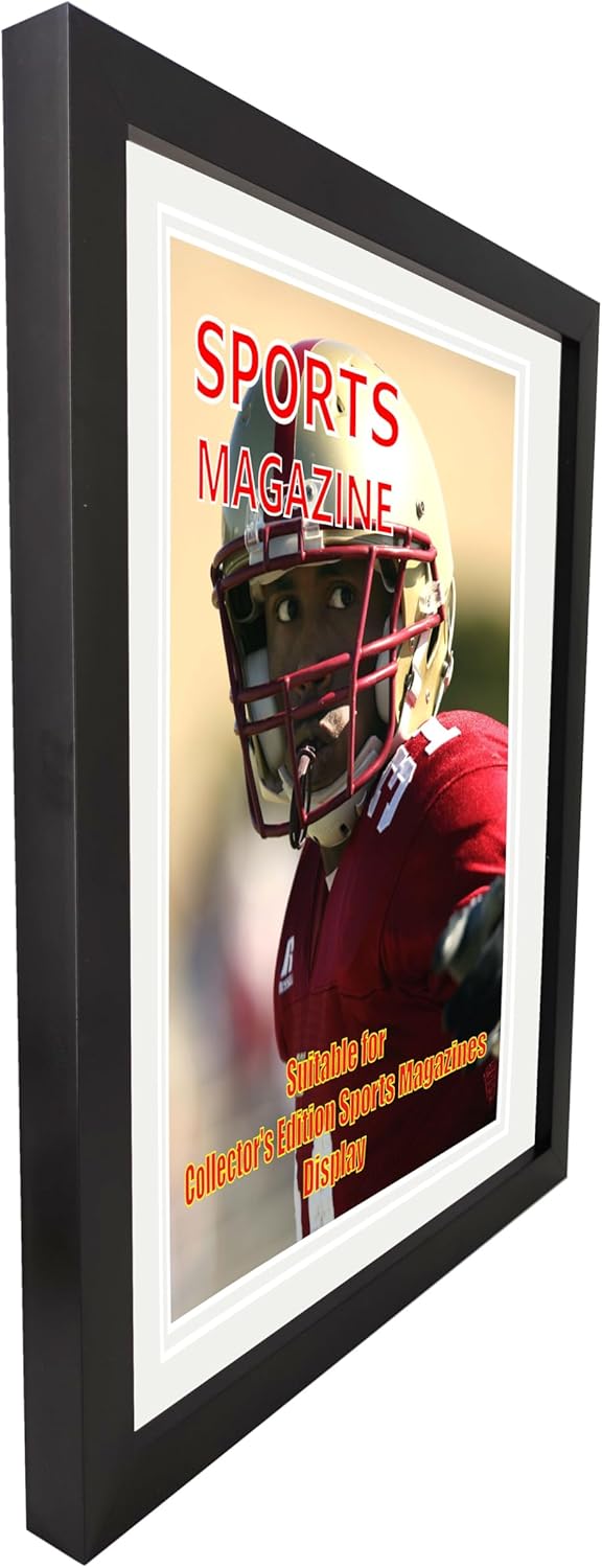 2 Pack Sports Magazine Frame Fits Measuring 8.5 x 11.25 or 8.25 x 11 Inch Magazine Display Frame with Installed Hangers and Double White Core Matting Wall Hanging