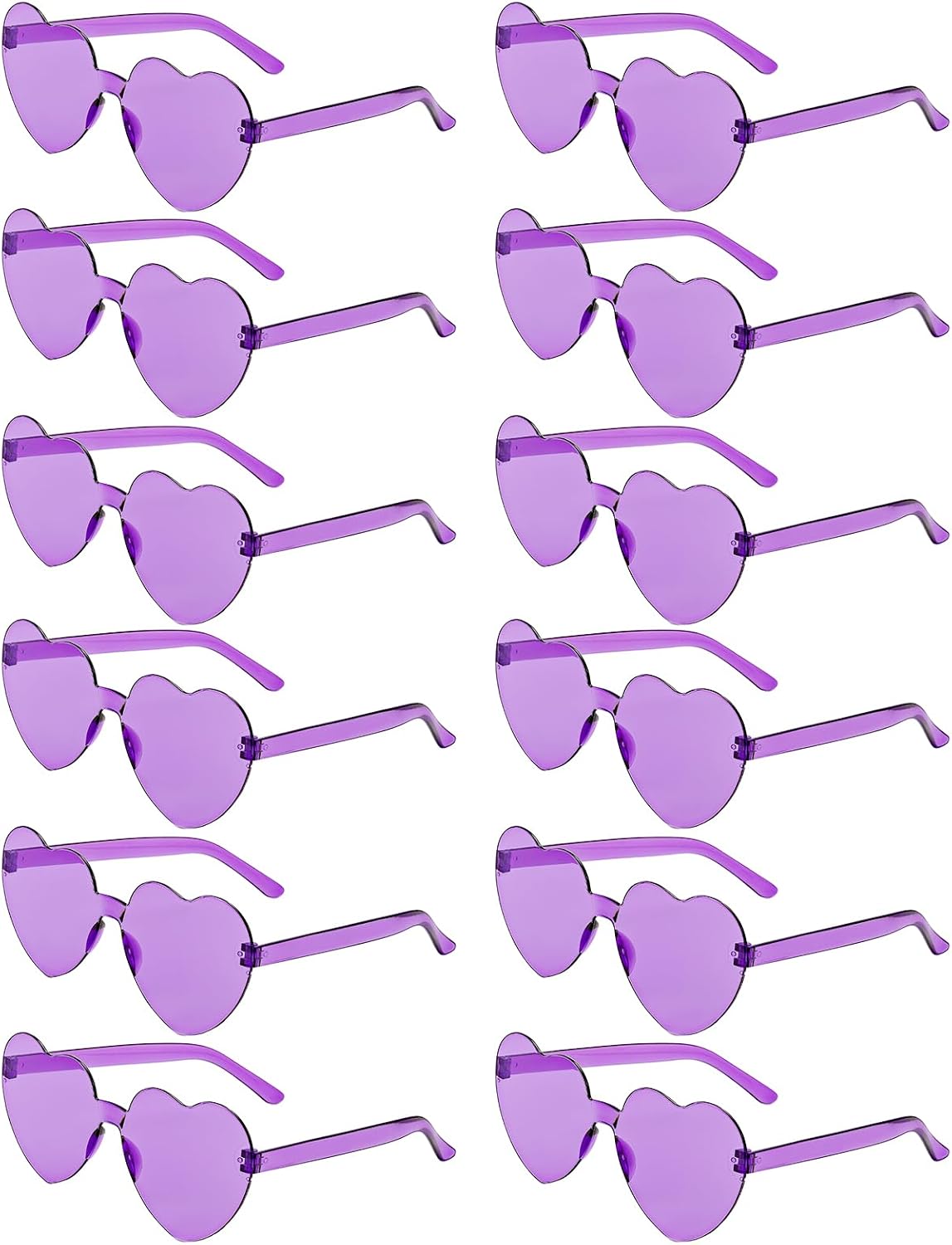 12 Pairs Heart Shaped Sunglasses Candy Color Rimless Fun Heart Glasses for Women Party Favors