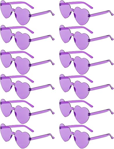 LYMOJOR 12 Pairs Heart Shaped Sunglasses Candy Color Rimless Fun Heart Glasses for Women Party Favors