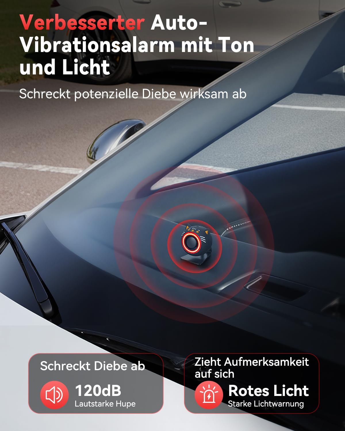 ELECTOP 120dB Autoalarmanlage mit Bewegungssensor und Ton, Auto-Sicherheitssystem Diebstahlsicherung Autoalarm mit Funkfernbedienung und LED-Licht für PKWs, LKWs, SUVs
