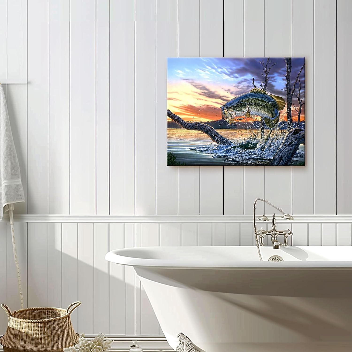 Prixas Print Large Mouth Bass Fish Canvas Wall Decor, Painting for Living Room Bedroom Gallery Wrapped, (24x32)