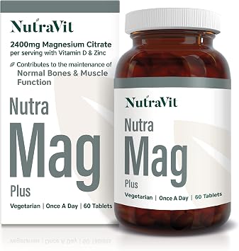 NUTRAMAG Plus - 2400mg Magnesium Citrate Tablets | Magnesium Tablets   60 Super Strength Tablets - Magnesium Supplements for Women and Men   Contains Zinc, Vitamin B3, B12 and D3 - NutraVit