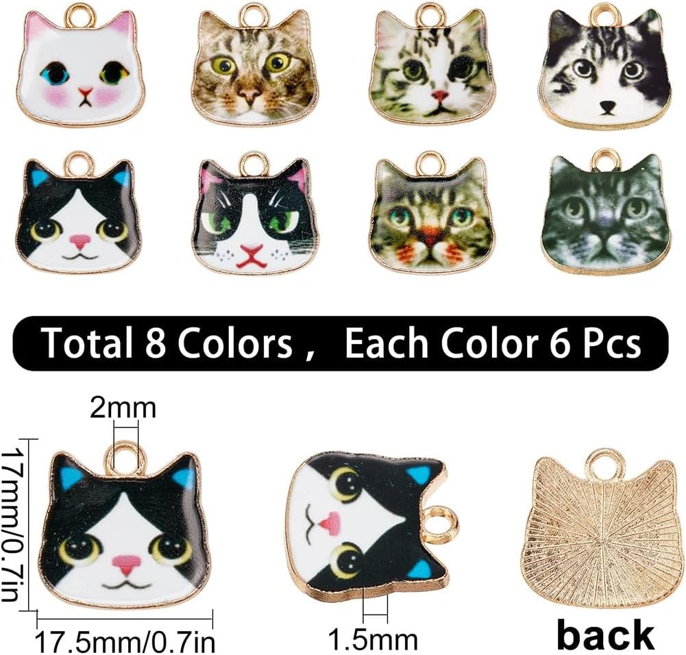 SUNNYCLUE 1 Box 8 Style 48Pcs Enamel Cat Charms Animal Charm Bulk Alloy Cats Head Pet Charm for Jewelry Making Charms Supplies Accessories DIY Necklace Bracelet Earring Craft Women Beginners Adults - Image 2