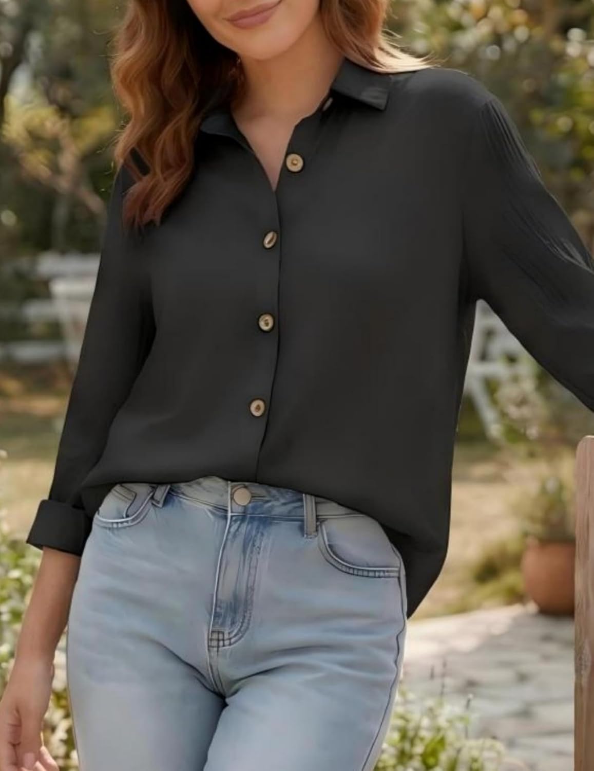 Women's Shirt Long Sleeve Blouse Striped Fabric Sheer Buttoned Stand Collar Dressy Top Lightweight Elegant Blouse - Image 6