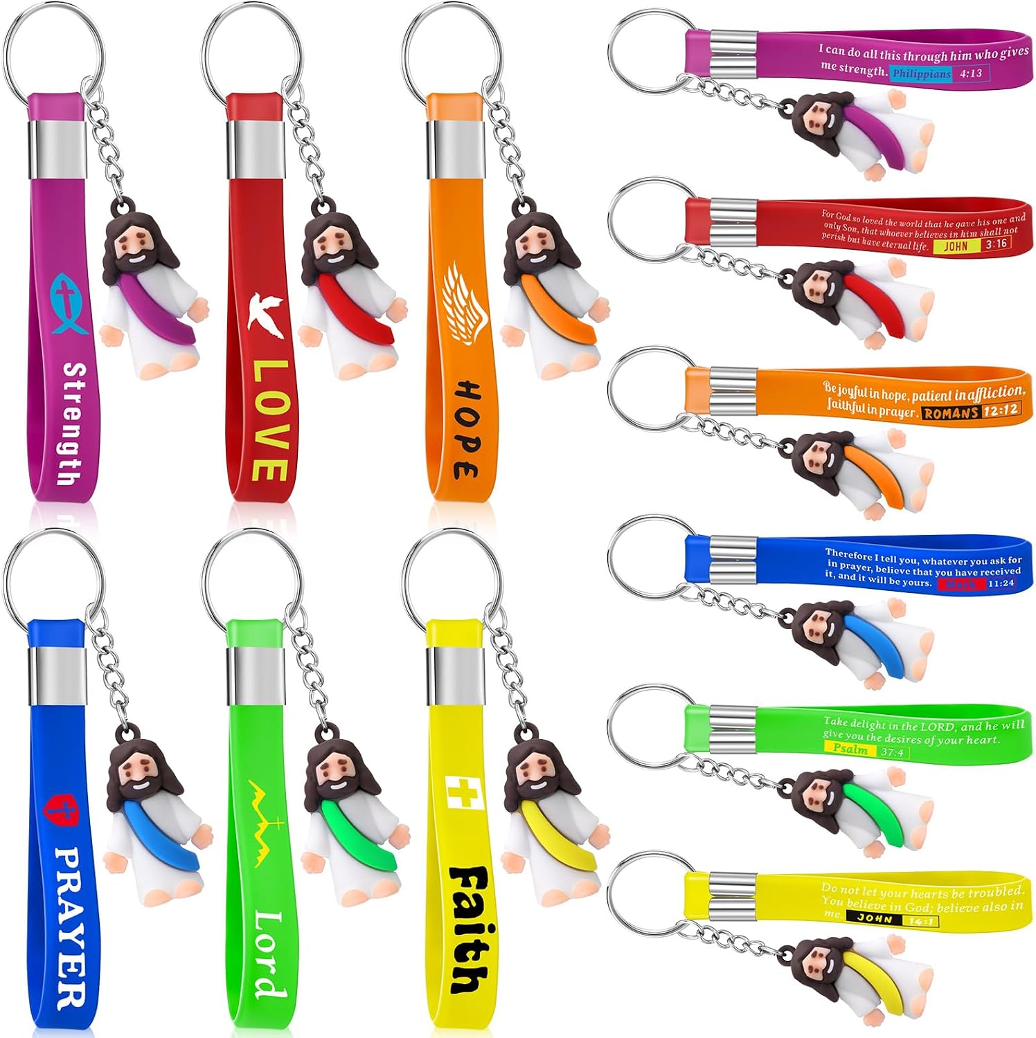 Bememo 12 Pcs Mini Jesus Keychain Christian Bible Verse Keychain Little Jesus's Figurines Religious Gift for Woman Church