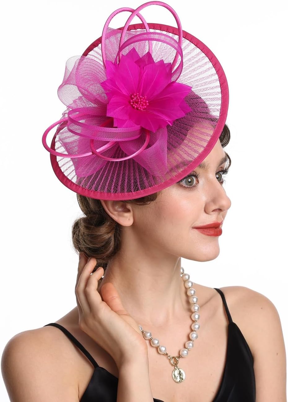 SAFERIN Elegant Women's Fascinator Hat with Veil and Feather Hair Clip Headpiece for Weddings Tea Party - Image 4