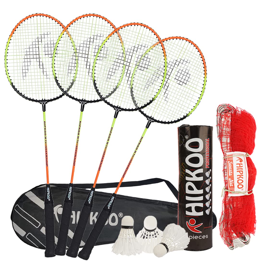 Hipkoo Sports Wide Body Aluminum Badminton Racquets Set | 4 Wide Body Rackets with Cover, 3 Feather Shuttlecocks and Net | Ideal for Beginner | Lightweight & Sturdy - Orange (B0BTYL5G8Z) Amazon Price History, Amazon Price Tracker