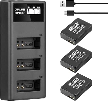 BESTON 3-Pack LP-E12 Battery Pack and Rapid USB Charger for Canon EOS M M2 M10, M50, M50 Mark II, M100 M200, Rebel SL1, PowerShot SX70 HS Cameras