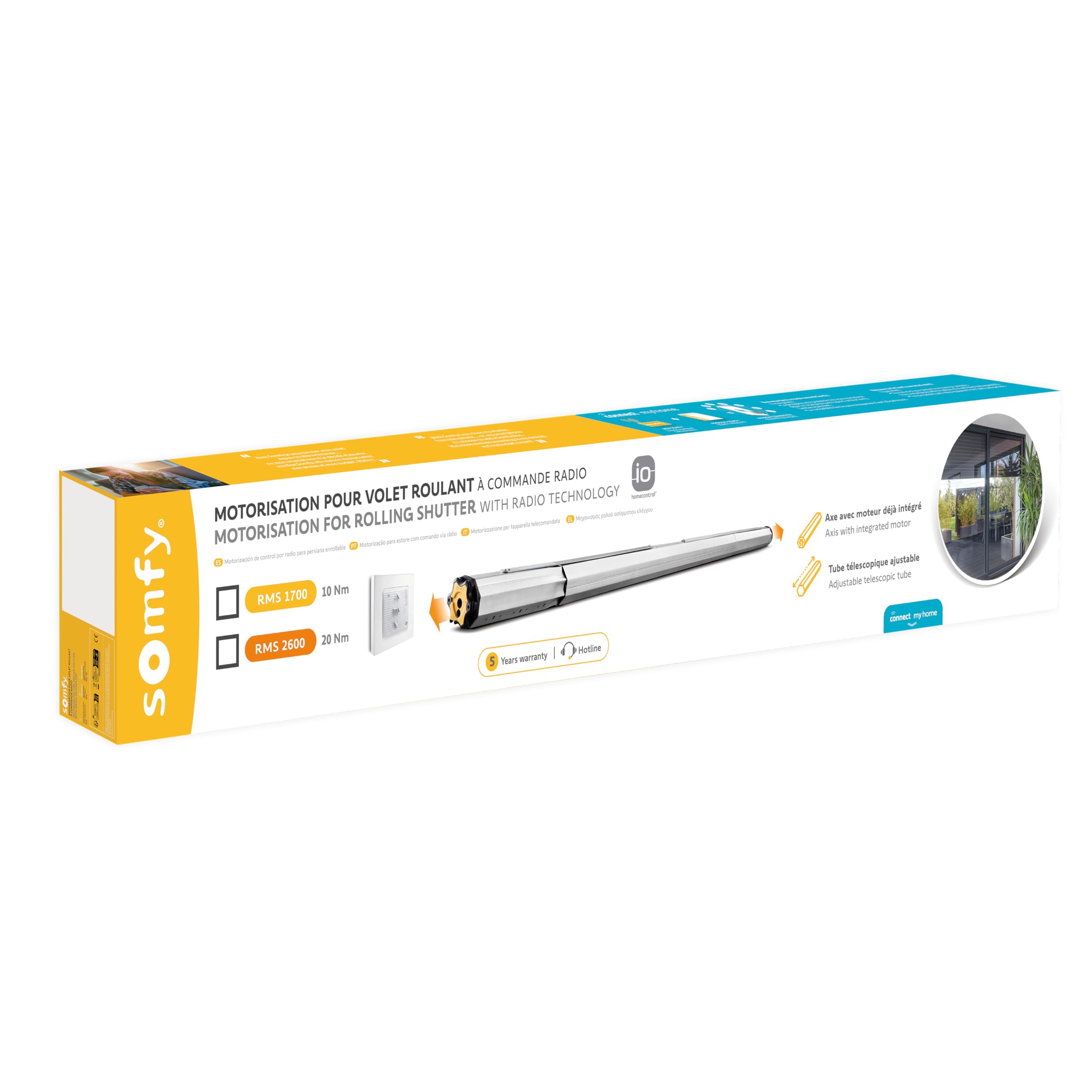Somfy RMS 2600 - Kit de motorización de persiana Enrollable, Radio io-homecontrol, Compatible con persianas de renovación, túnel, Bloque de bahía, Compatible con Mando a Distancia Somfy