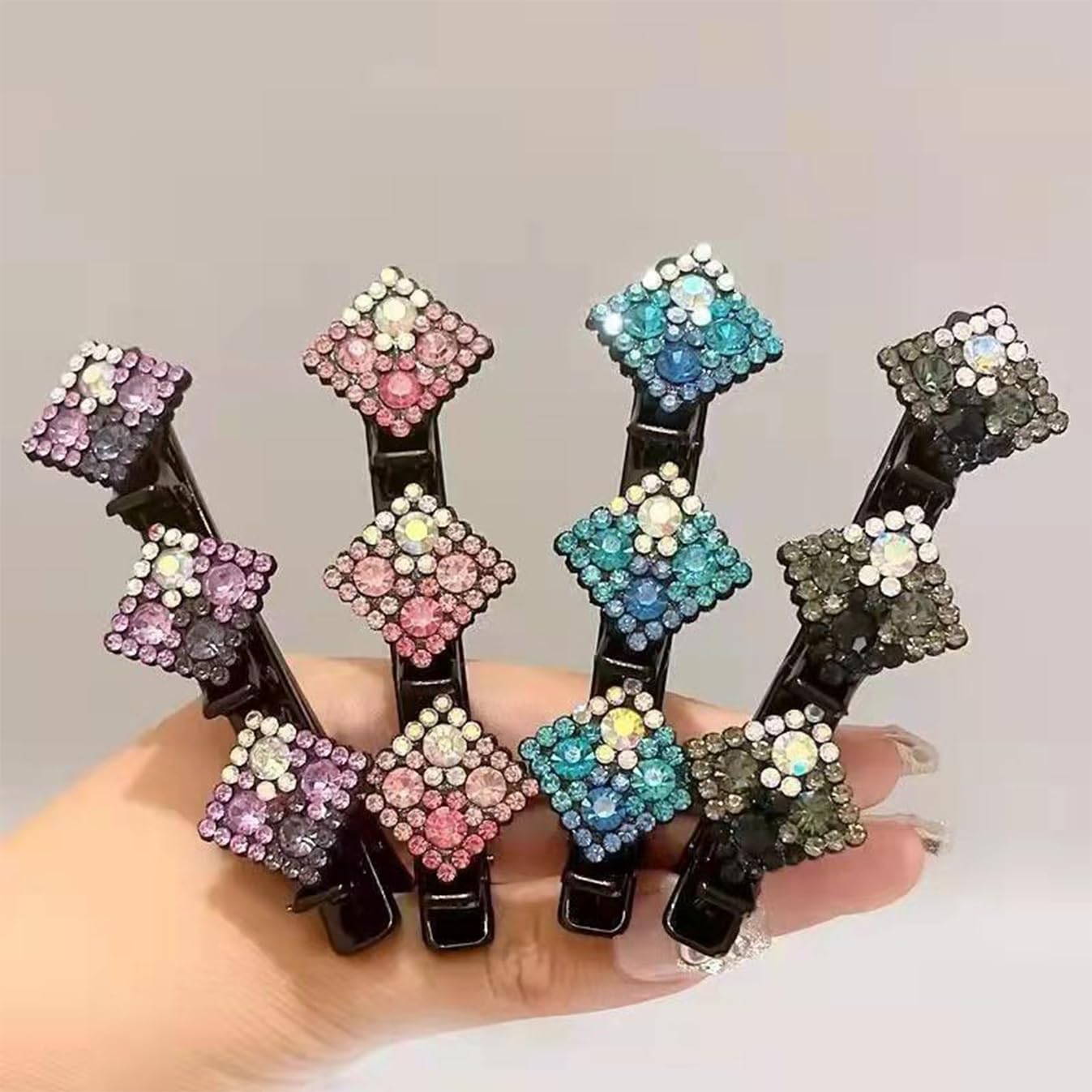 Crystal Stone Braided Hair Clips - Sparkling Upgrade Braided Hair Clips Easily Rhinestone Braided Hair Clip for Styling Sectioning Braided Hair Clips for Women Girls (Square-4pc)