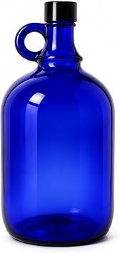 Mikken Blue XL Glass Bottle 2 Litres to Fill Yourself with Black Screw Cap