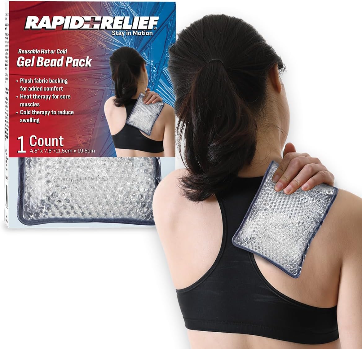 Rapid Relief Reusable Hot or Cold Gel Bead Pack for Pain Relief and Injury | Pain Relief for Swelling, Muscle Recovery and Injuries, Comfort with Soft Fabric Backing, Dual Temperature Intensity