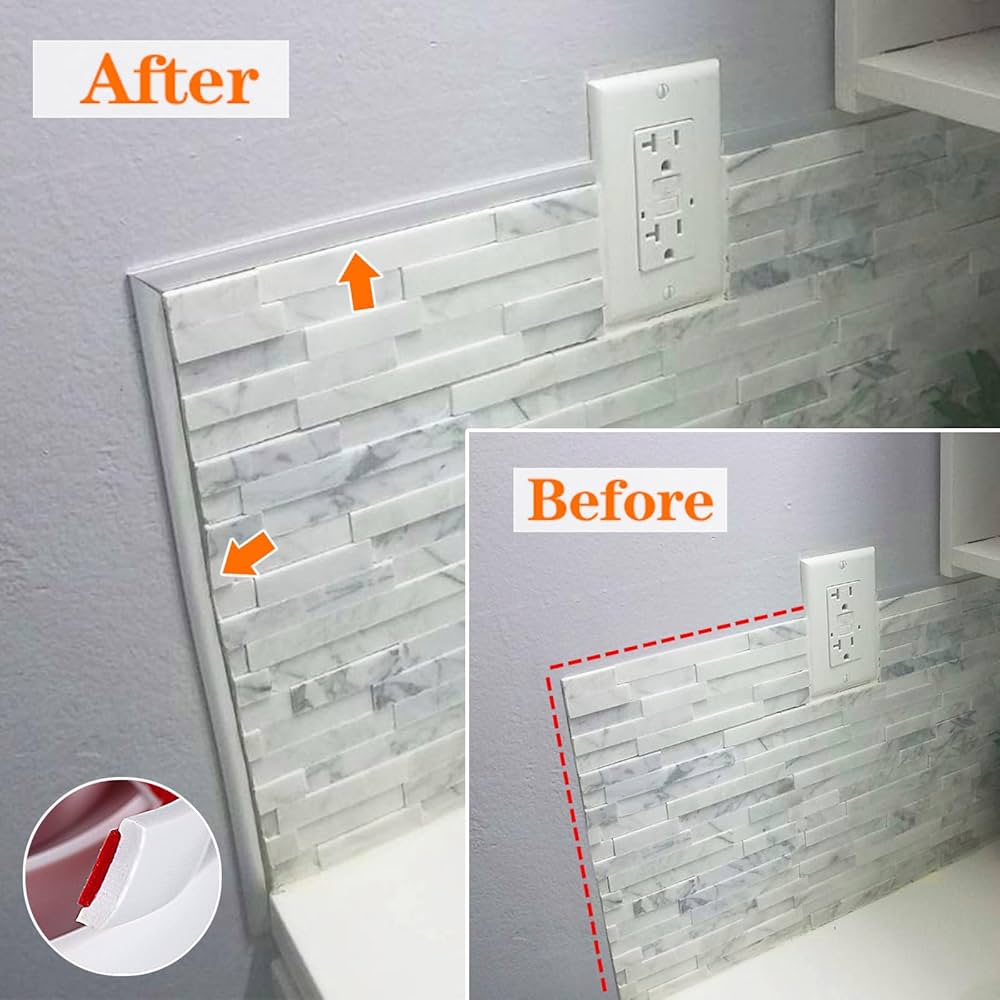 Modanatura Flessibile Autoadesiva Per Piastrelle | Gomma Bianca | 3 Metri | Per Bordi Curvi - Foto 9