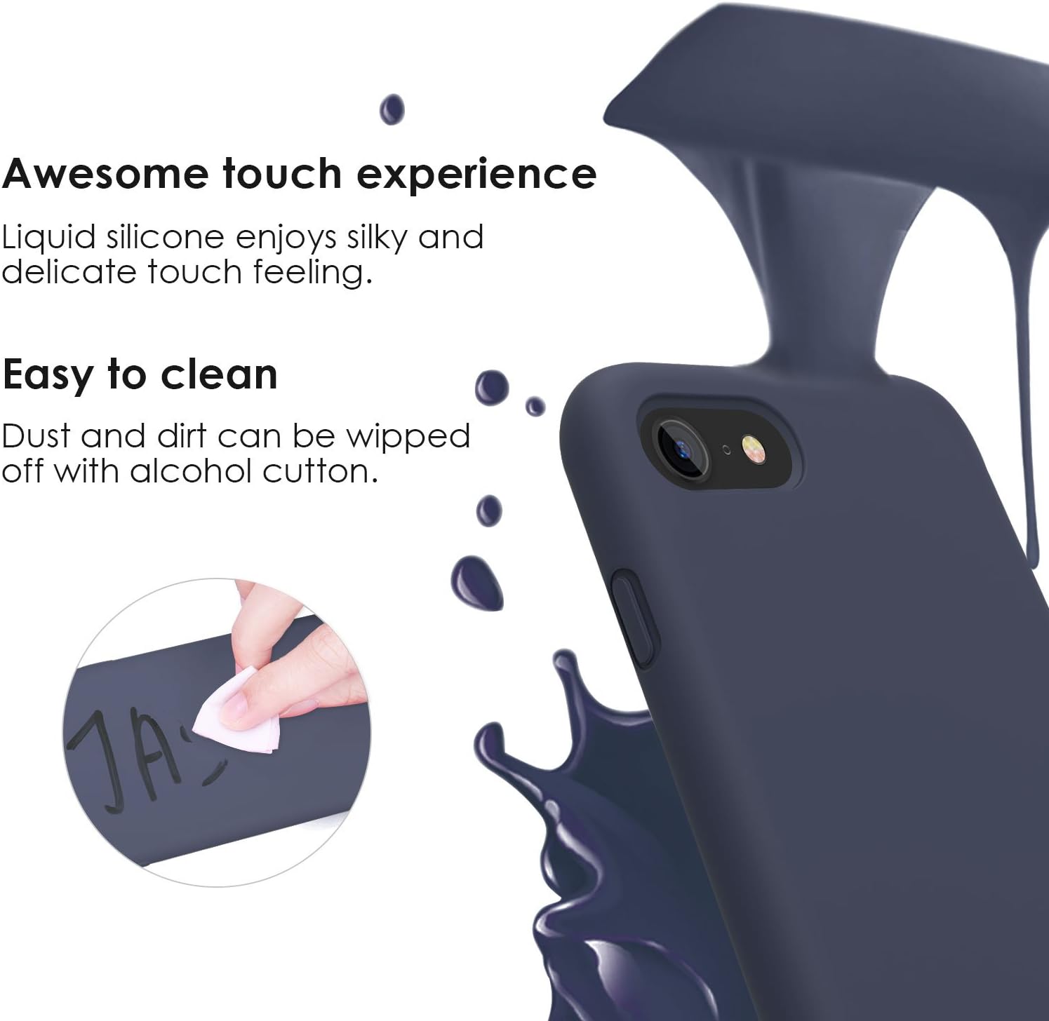 JASBON iPhone SE Case 2020, iPhone 8 Case, iPhone 7 Silicone Case Rubber Gel Shockproof Cover Drop Protection with Soft Microfiber Liner for iPhone 7/8/SE 2020 4.7 inch - Midnight Blue