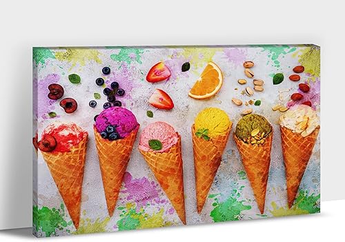 Arte de pared de cocina y comedor, impresiones coloridas en lienzo de helado para decoración de pared de restaurante, decoración de pared de cocina,